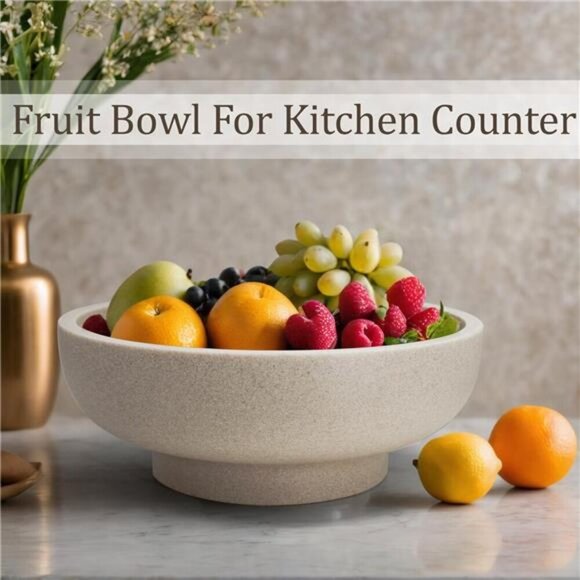 Modern Resin Decorative Bowl Fruit Holder Kitchen Entryway Key Dish Beige - Picture 5 of 7